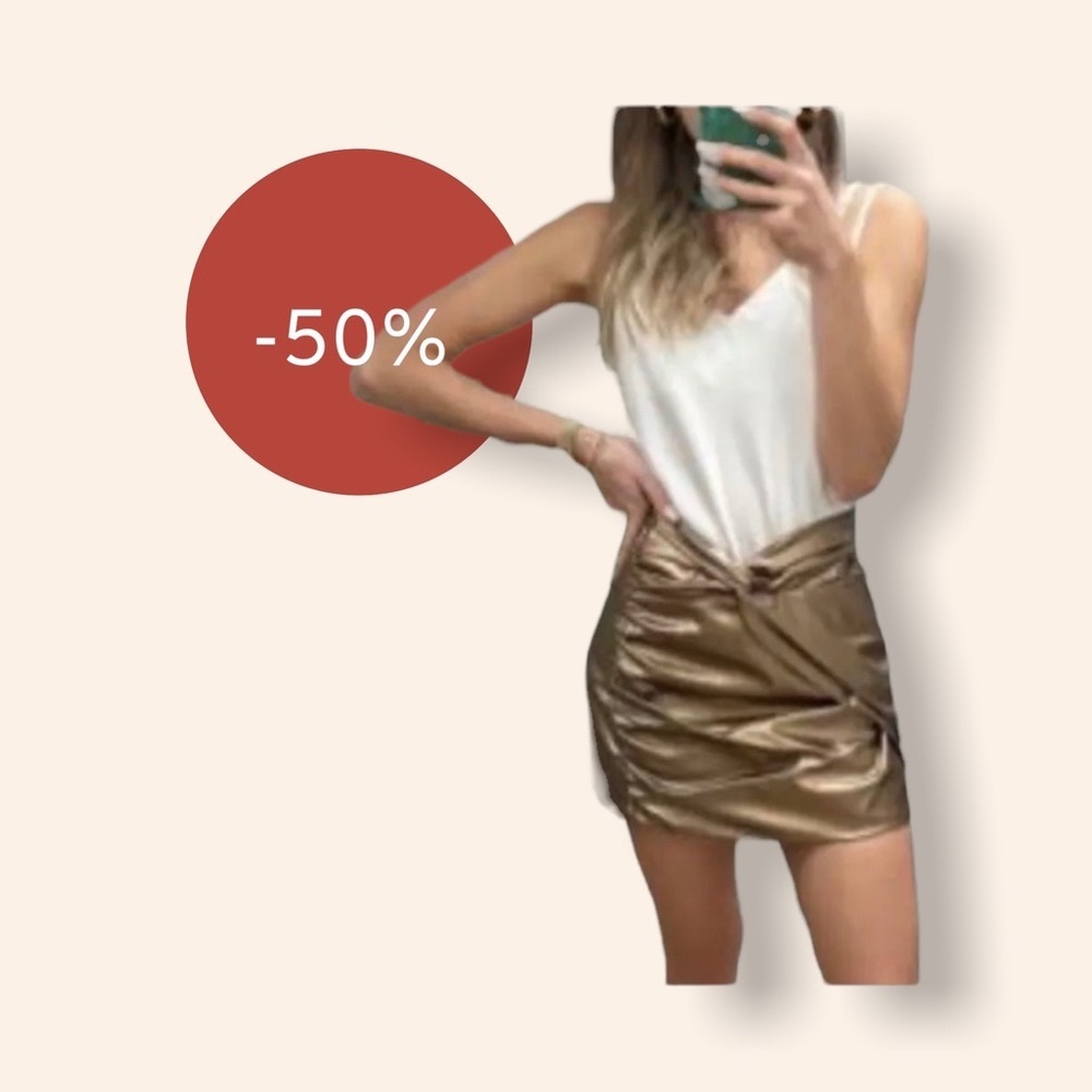 Zara Bronze faux leather draped high waist mini skirt 
Size Small 8971/050